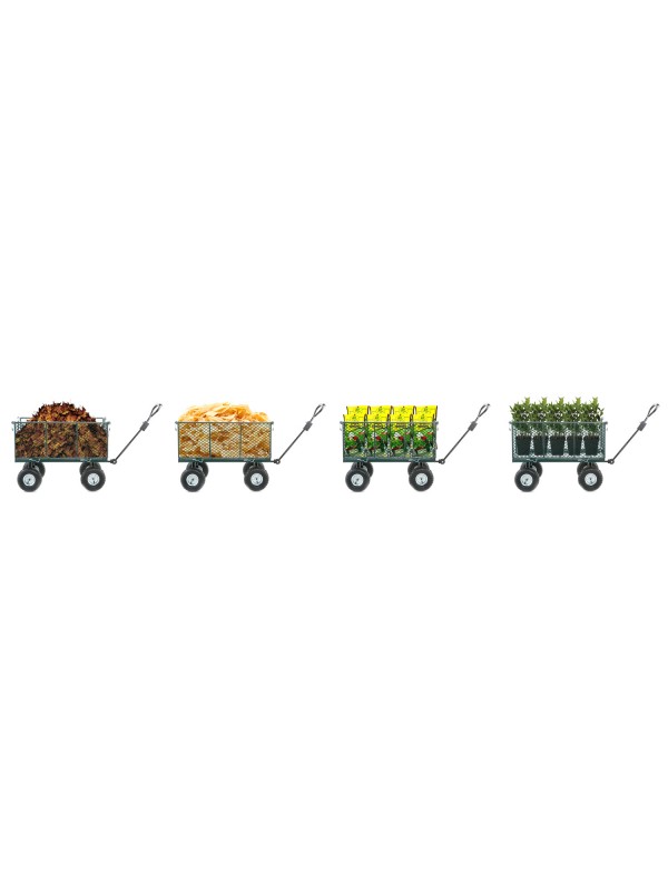 Vrtni voziček z mrežasto kovinsko ograjo in ponjavo 