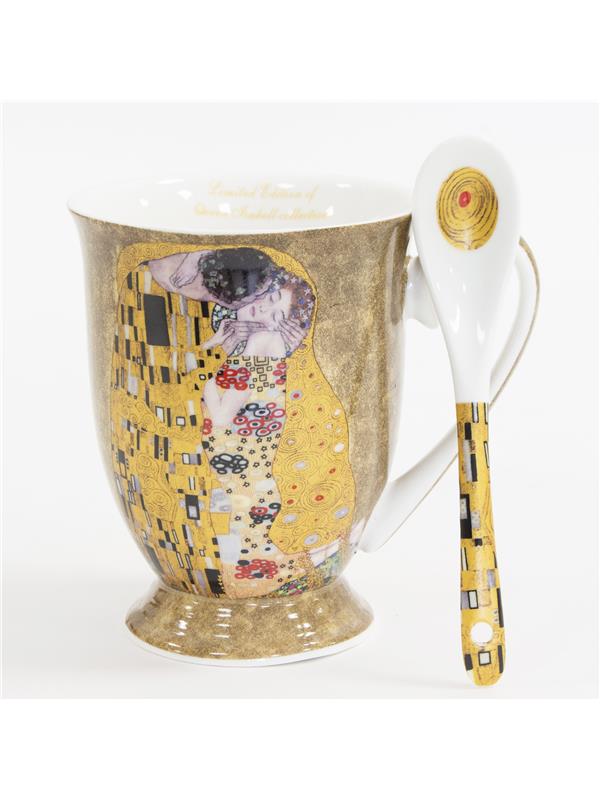 Komplet 2 lončkov z žličkama z dekorjem Gustava Klimta-Poljub