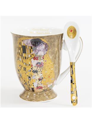 Komplet 2 lončkov z žličkama z dekorjem Gustava Klimta-Poljub